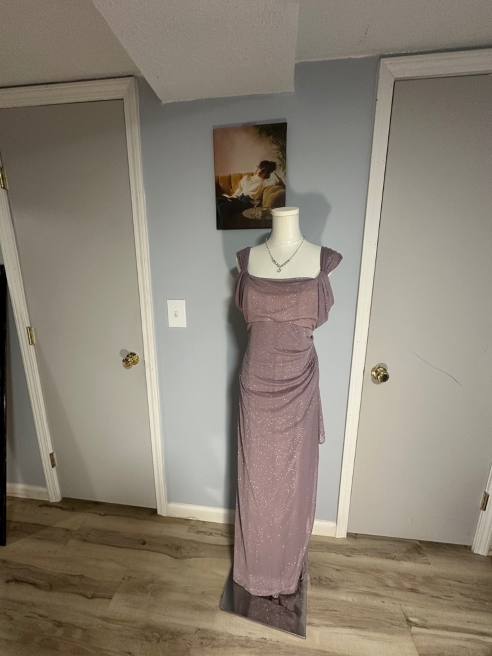 Alex Evenings Mauve Glitter Sheer Overlay Maxi Dress - Picture 8 of 12